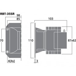 Monacor RBT-35SR Para wstęgowych głośników wysokotonowych, 25W MAX/12W RMS/ 7Ω
